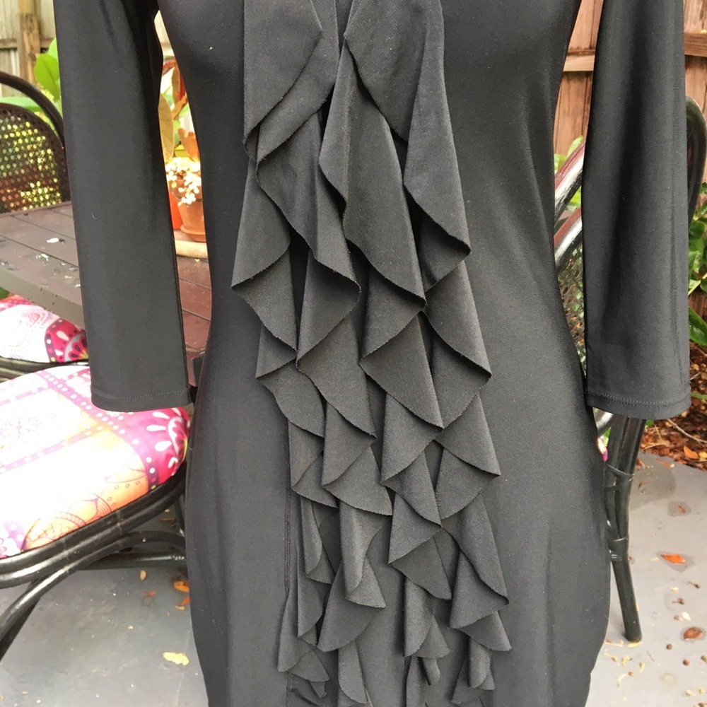 White House Black Market Black Polyester & Spandex Ruffle Mini Dress Sz XXS